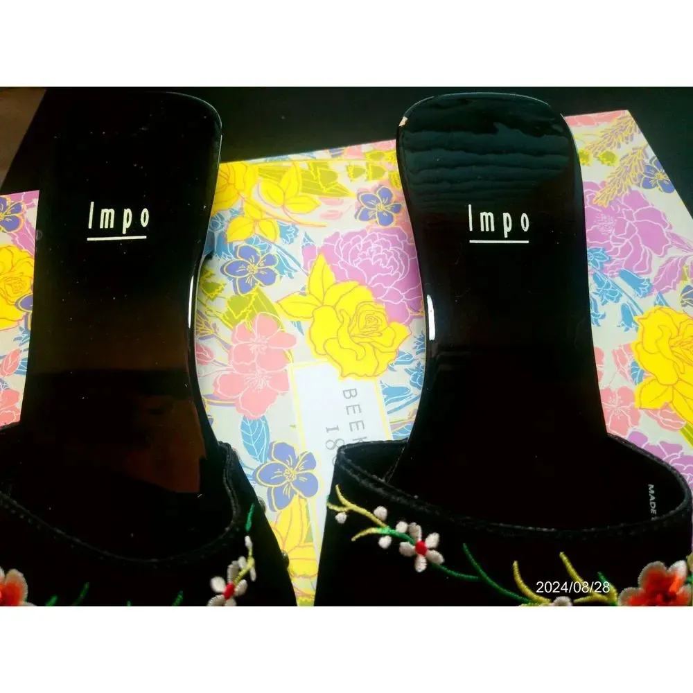 Impo  Black  Embroidered Slide Sandal Size 7  Red  Slide Open Toe - Image 3