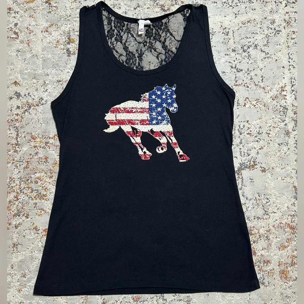 Liberty Wear Patriotic Stallion Horse Black Lace - Image 3