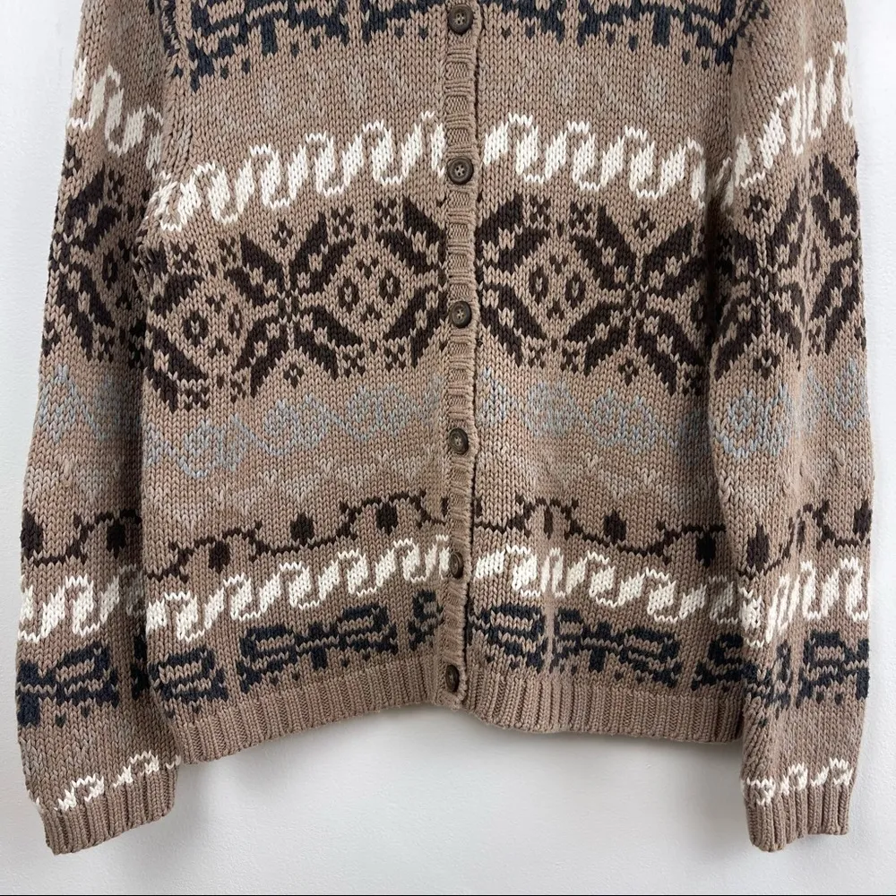 𝅺Talbots Nordic Fair Isle Chunky Knit Cotton Grandma Grandpa Kawaii Cardigan LP - Image 5