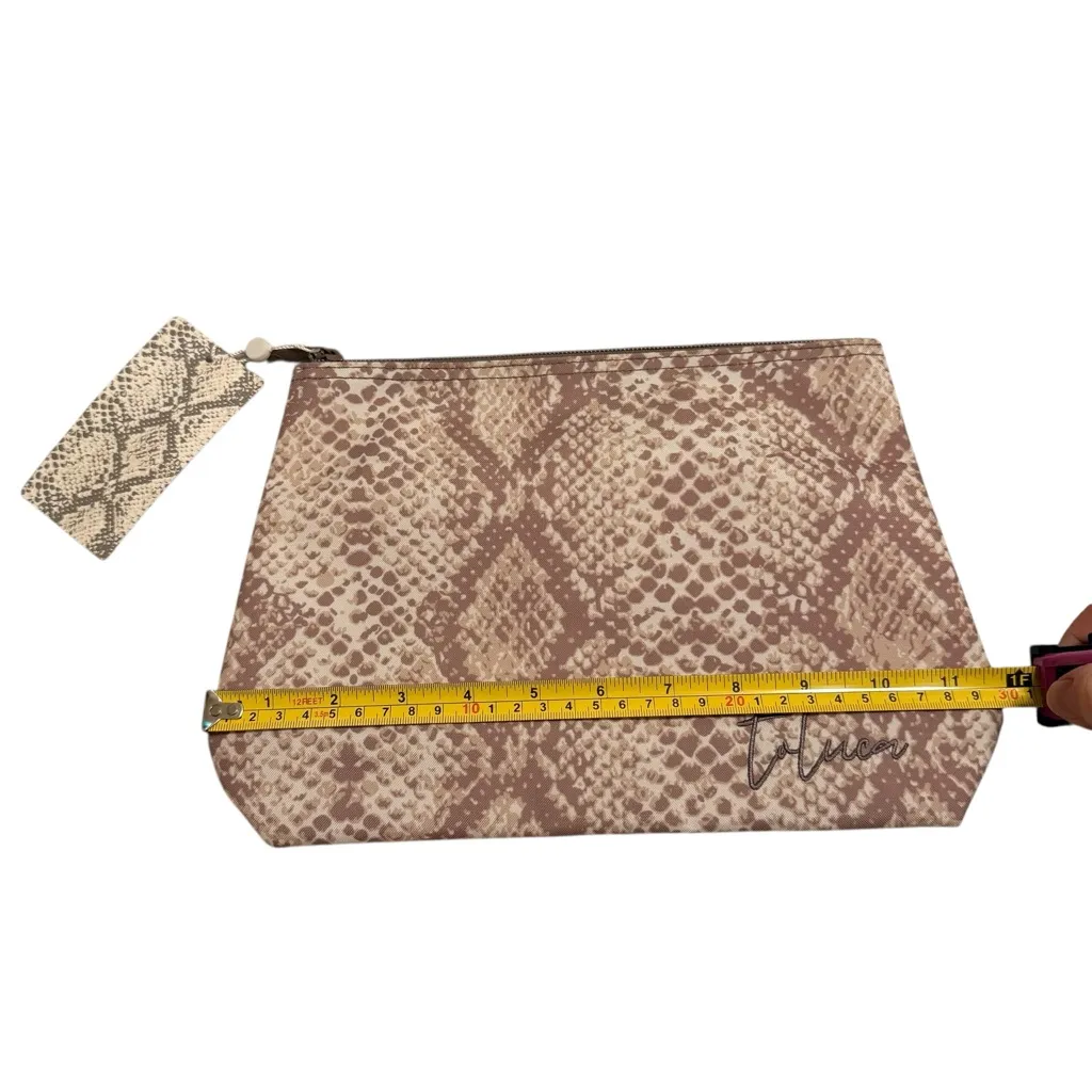 Toluca Zip Top Cosmetic Travel Bag Neutral Snake Print Animal Print Tropical NWT Tan - Image 10