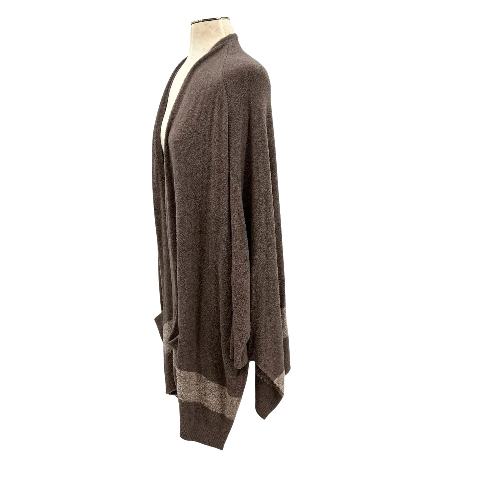 Barefoot Dreams CozyChic Cliffside Wrap Open Sweater Striped Brown One Size Plus - Image 5