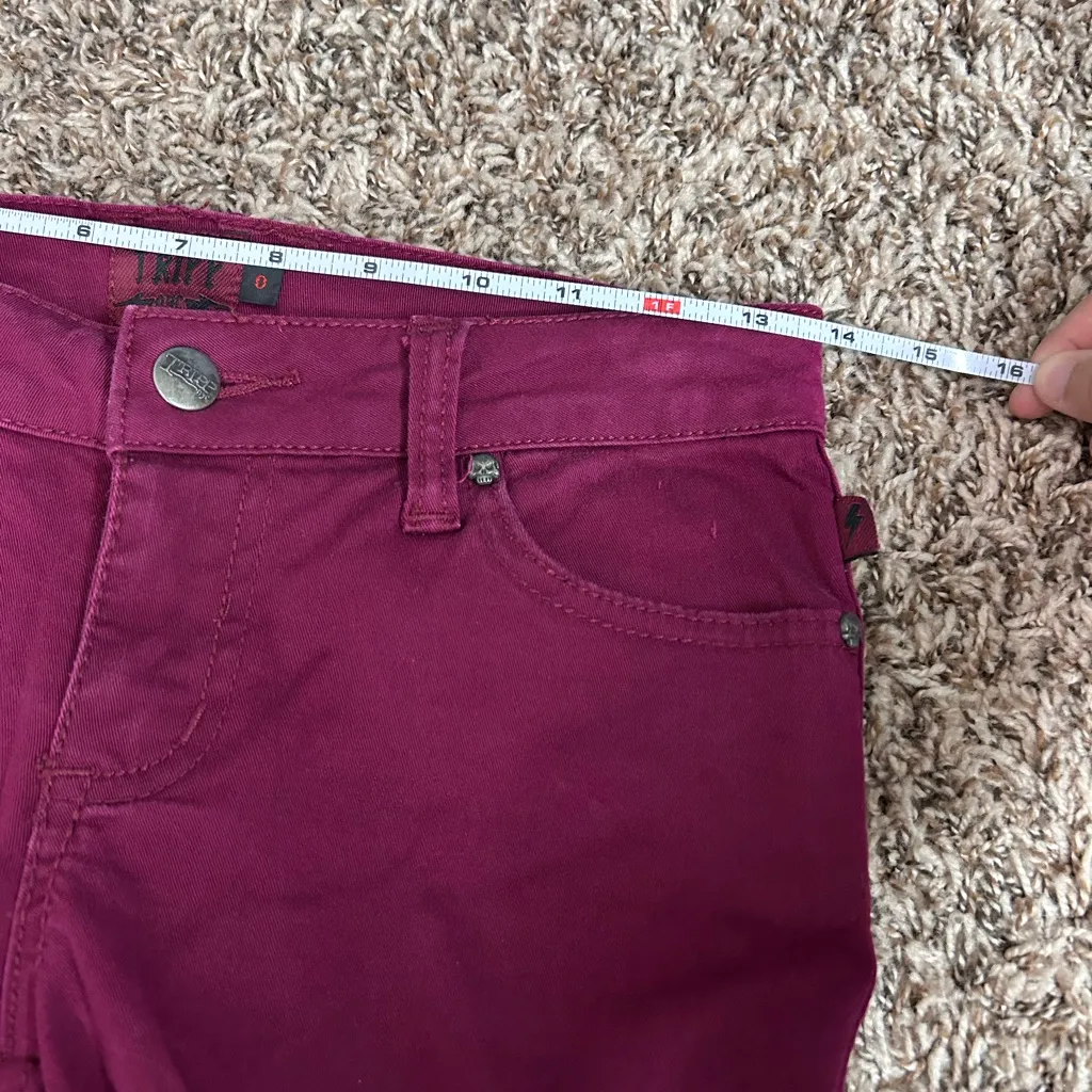 Tripp NYC Daang Goodman Burgundy Skinny Jeans Pants Punk Goth Skull Button Sz 0 - Image 5