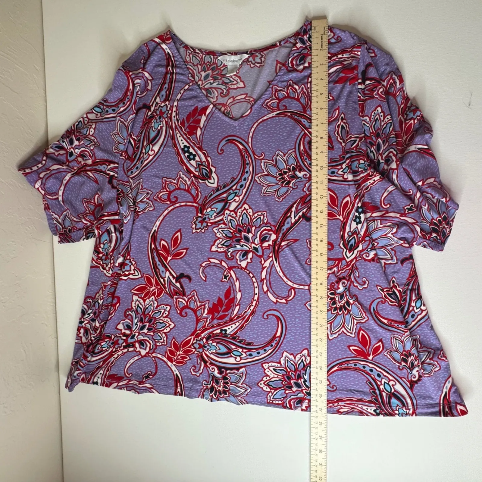 Liz Claiborne Womens Paisley Blouse Size 3X Purple Stretch Comfort Office Casual - Image 7
