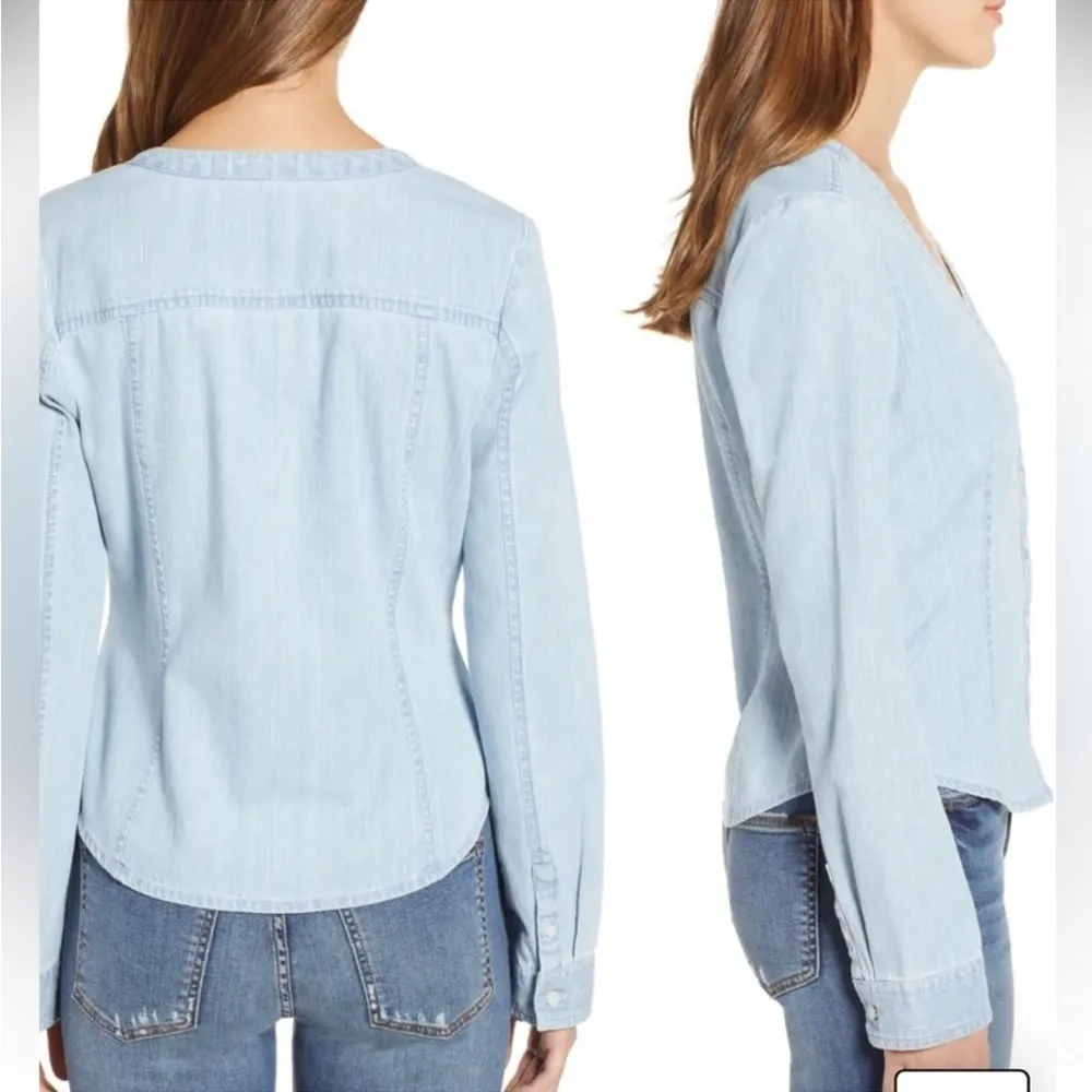 BP. Nordstrom V Neck Light Wash Chambray Shirt XS denim western button down - Image 3