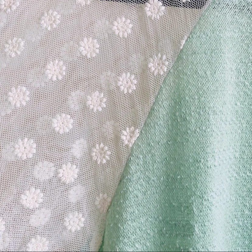 Gibson Mint Green Raglan Top w/ Floral Lace Sleeves - Image 3