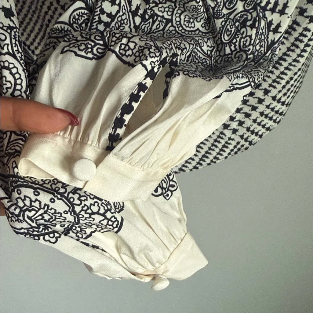 Veronica Beard Beata Houndstooth Print Stretch Silk Blouse 10 - Image 10