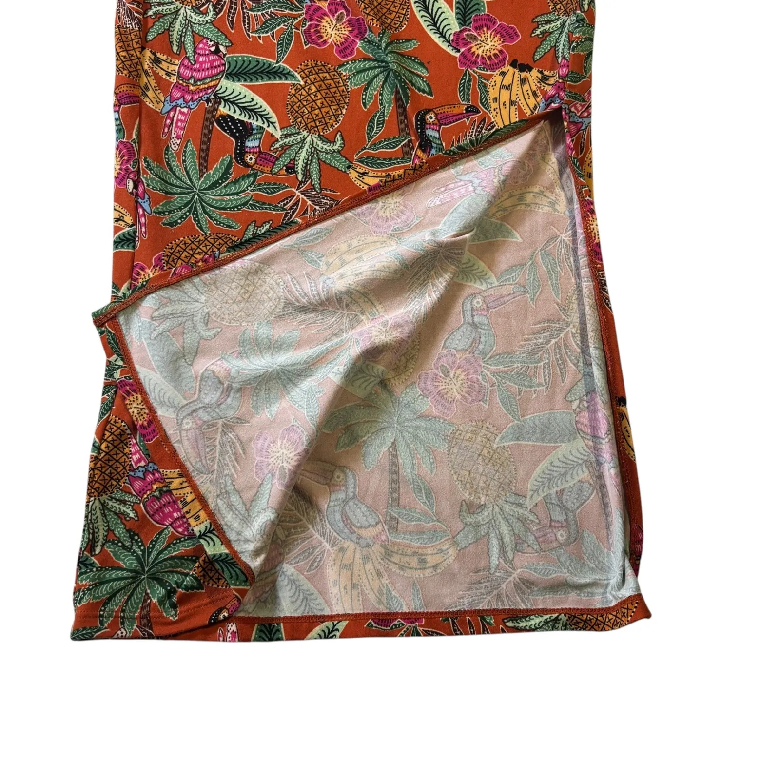 Cuddl Duds XS Orange Tropical Toucan Print Sleeveless Jumpsuit Wide‎ Leg - Image 9