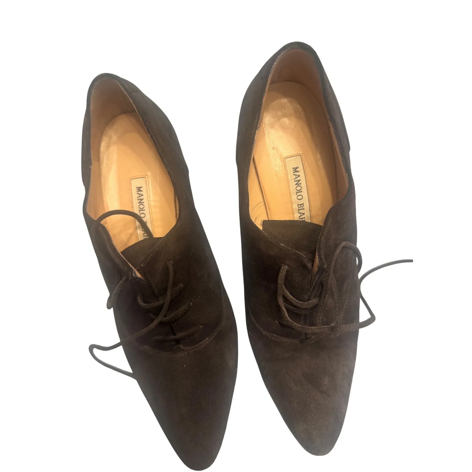 Manolo Blahnik Black Suede Lace-Up Oxford Heels | Size 38.5 (US 8) - Image 2