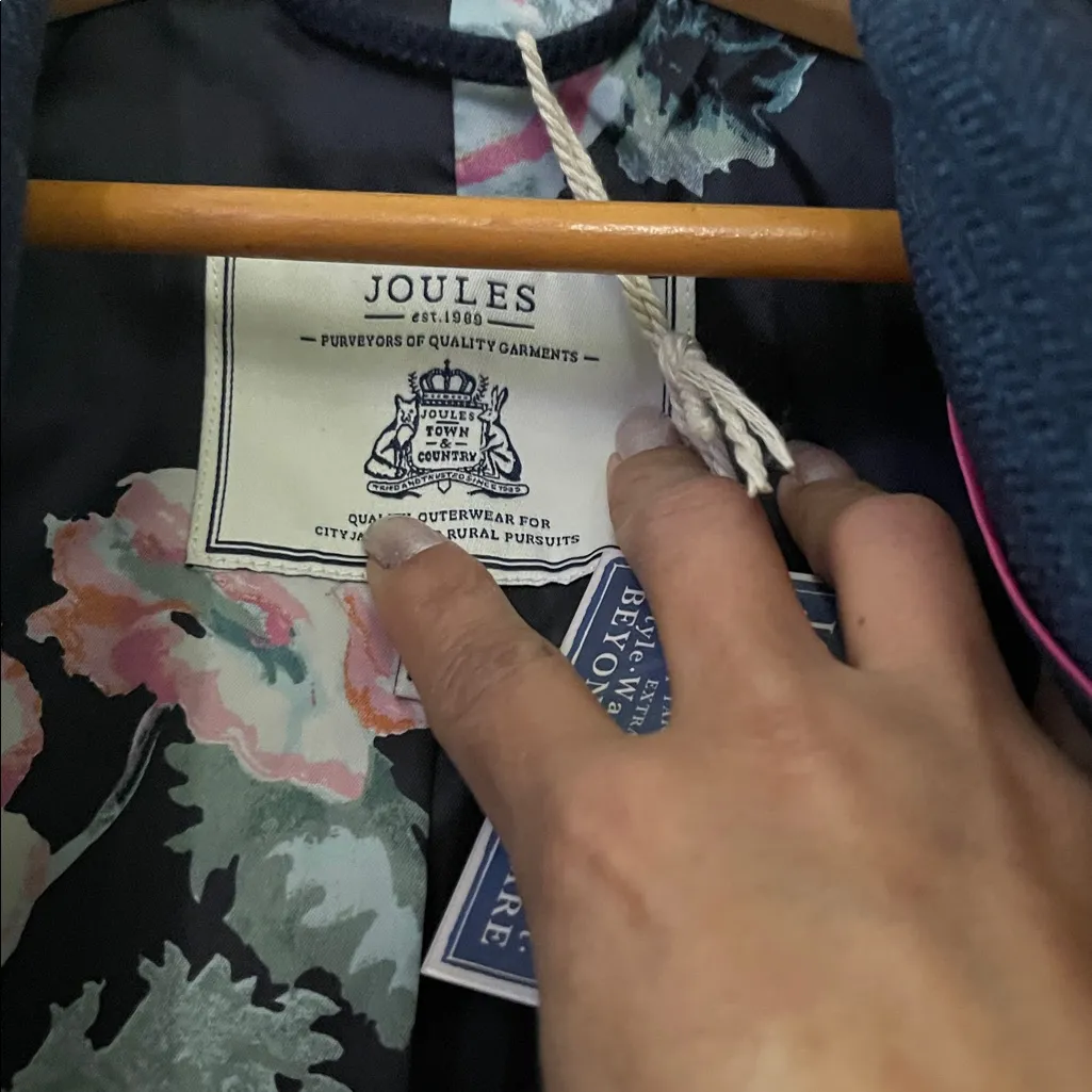 Joules Tweed Navy blue Wool blend blazer With Floral Lining Size 4 - Image 11