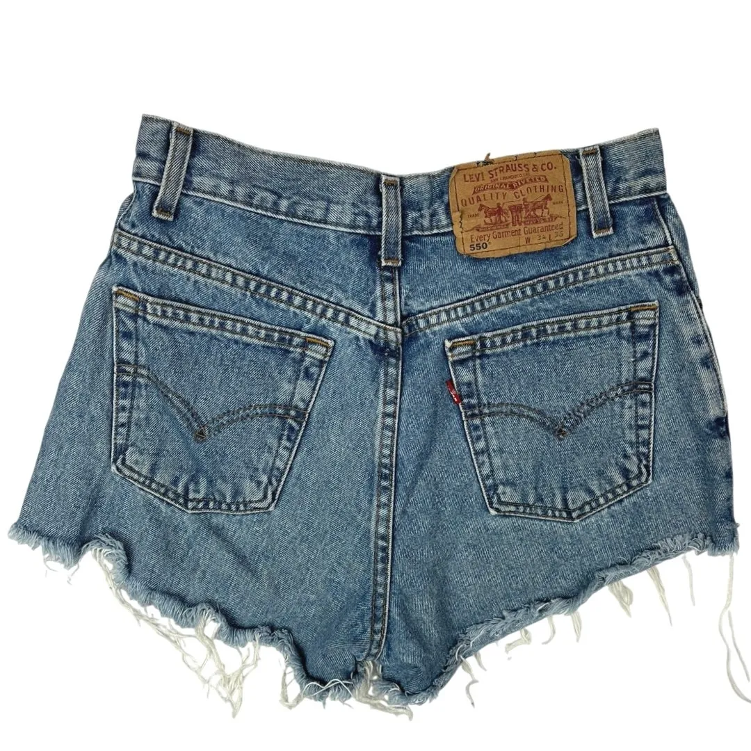 Levi Strauss & Co. Women Blue Denim High Rise Cut Off Hem Mini Jeans Shorts Sz S - Image 2