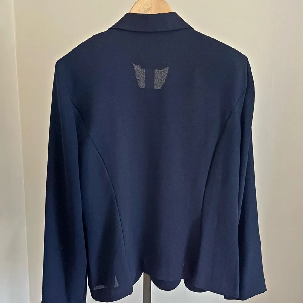 Vintage Leslie Fay Navy Blazer 12 Pearl Buttons Sheer 80s Power Jacket Blue - Image 7