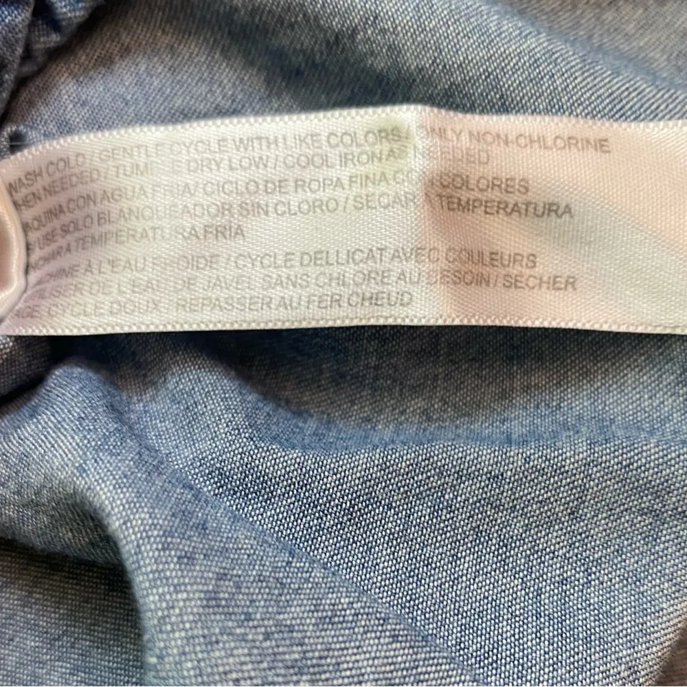 Eloquii Blue Chambray Denim Ruffle Chest Long Sleeve Button Down - Image 7