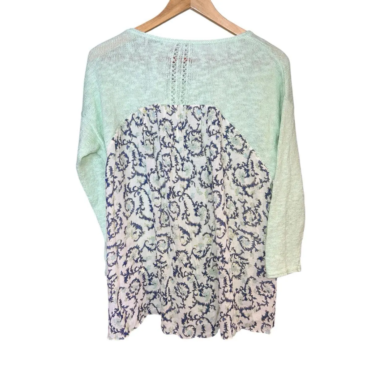 Lucky Brand mint green knit floral back mixed media lightweight top women M - Image 4