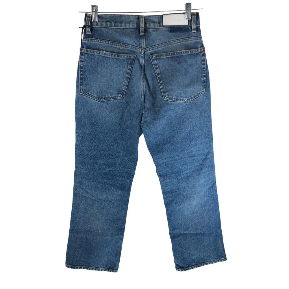 Re/Done Womens Jeans 70s Loose Flare Arroyo Blue with Rip Rigid Denim 26 - Image 2