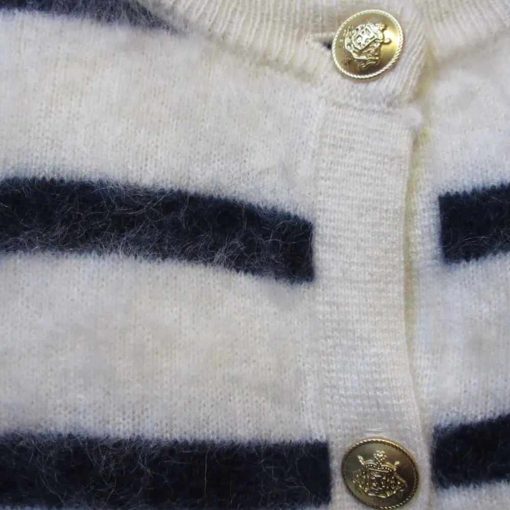 NWT J.Crew Brushed Cashmere Fitted Cardigan in Natural Navy Stripe Sweater S - Image 6