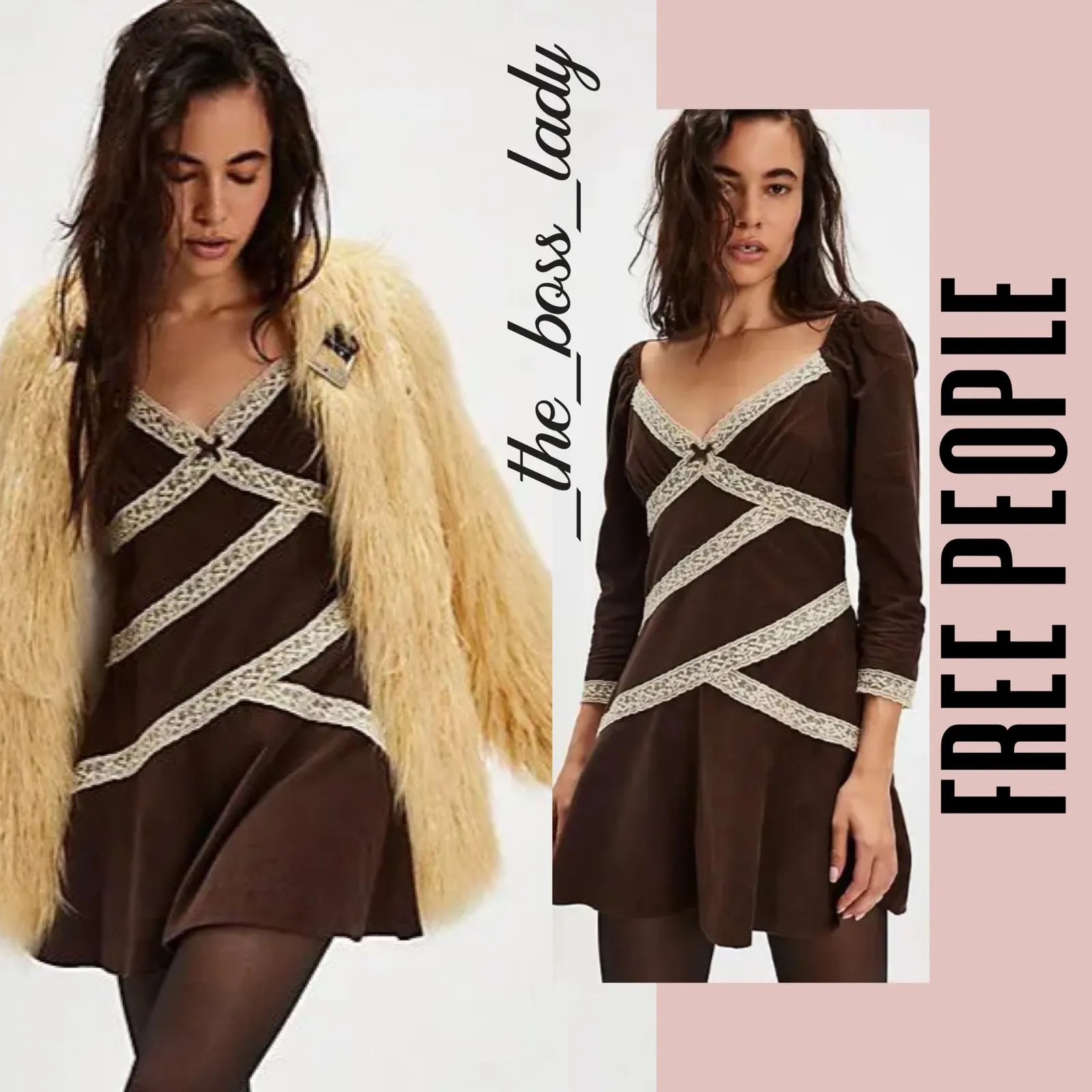 Free People mini dress floral lace sweetheart neck corduroy cotton XS - Image 8