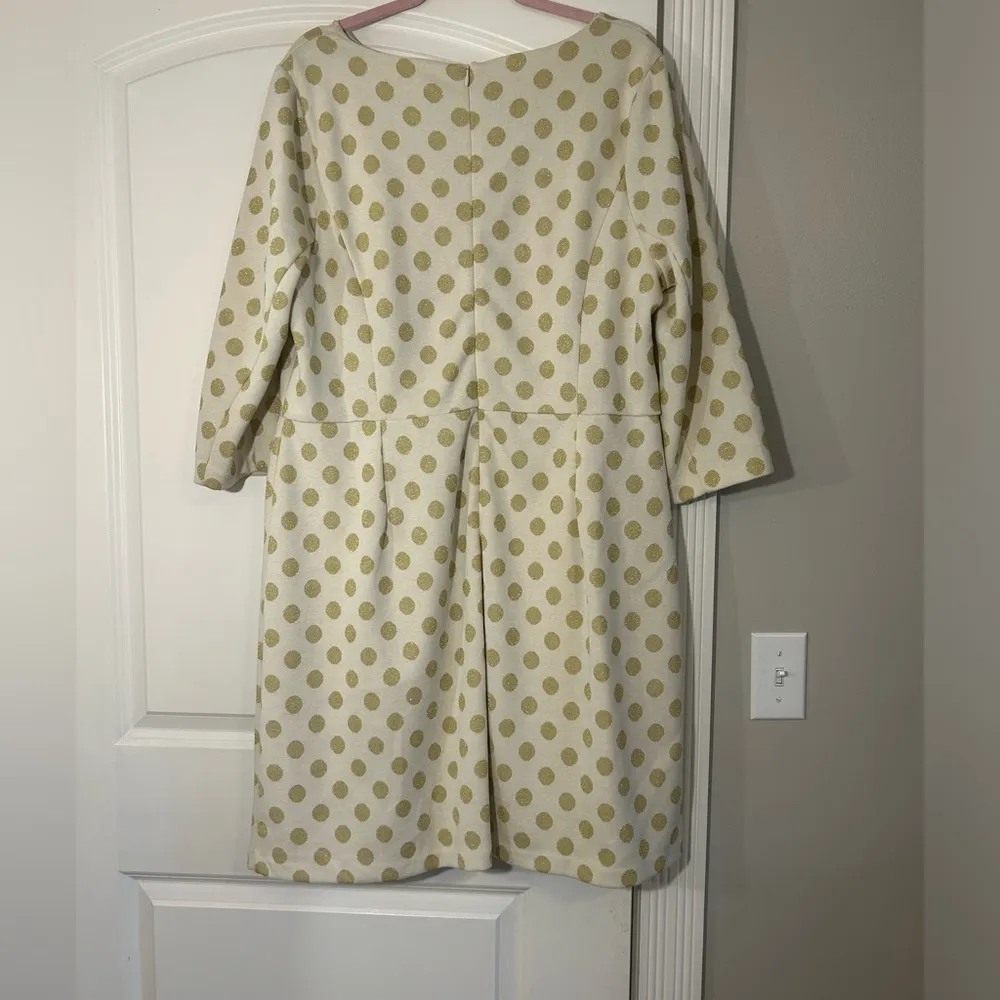 Boden‎ White and Gold Polka Dot Long Sleeve Dress Size 16 - Image 2