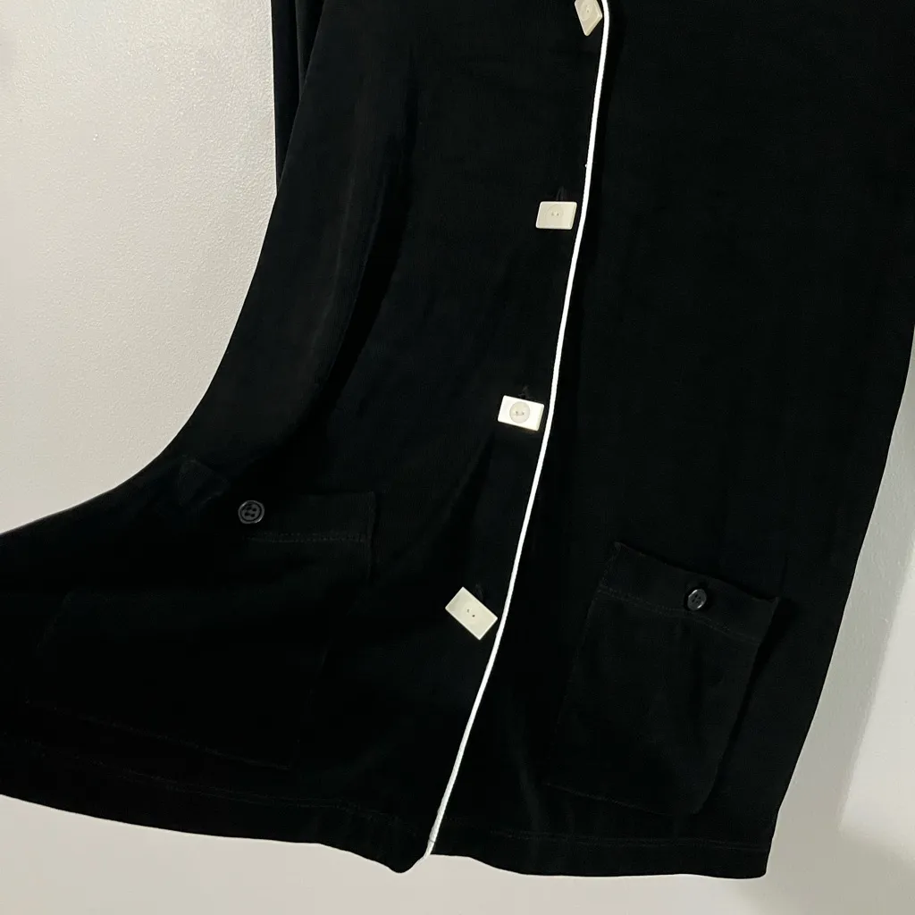 Vintage 90’s Slinky Brand Black Jersey Button Top Y2K White Trim Flare Sleeve M Size M - Image 8