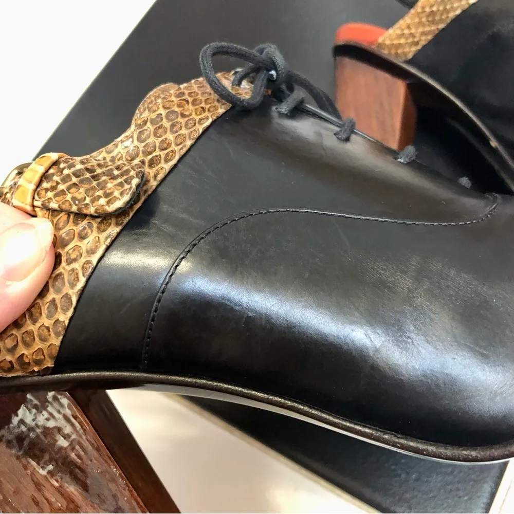 Vintage  Oxford Sling Back Reptile Embossed Leather Wood Heel 7.5 - Image 9