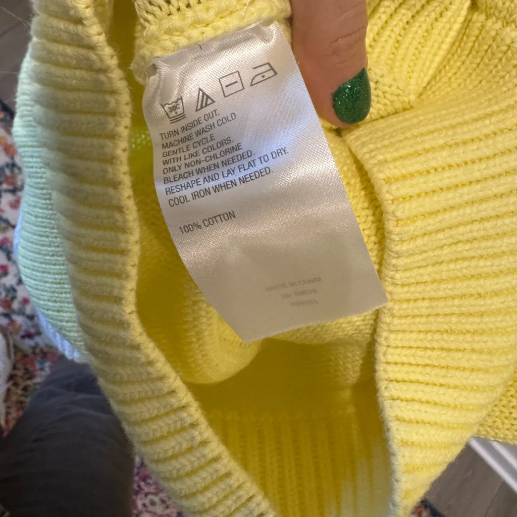 Christian Siriano C Wonder Yellow Knit Sweater White Flowers Cotton Size Large - Image 7