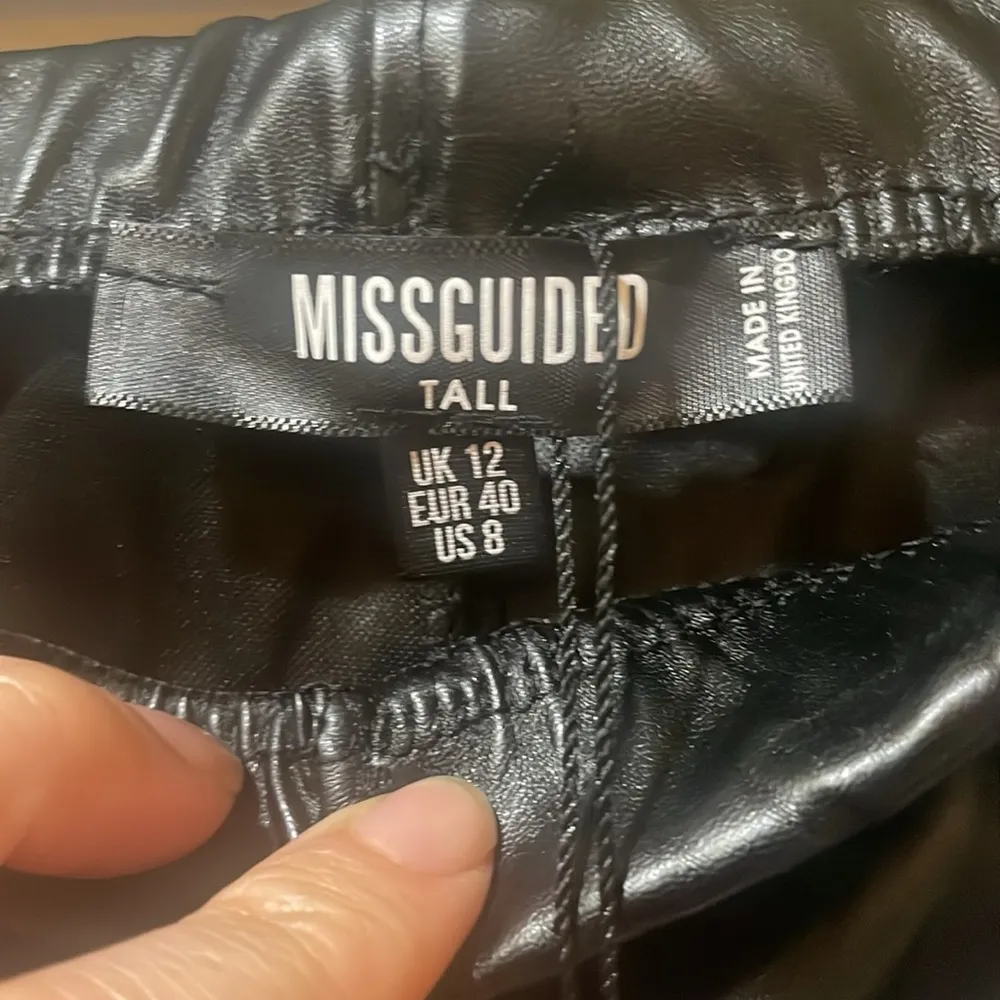 Womens New Missguided Tall Wide Leg Faux Leather Trousers Black Stretchy Waist B - Image 4