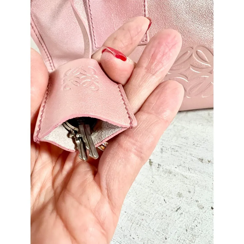 Loewe Amazona 28 Metallic Leather Top Handle Satchel Handbag Pink - Image 7