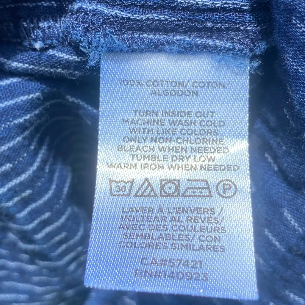 LOFT Dobby Blue Ruffled Cuffed Sleeve Blouse Size L - Image 13