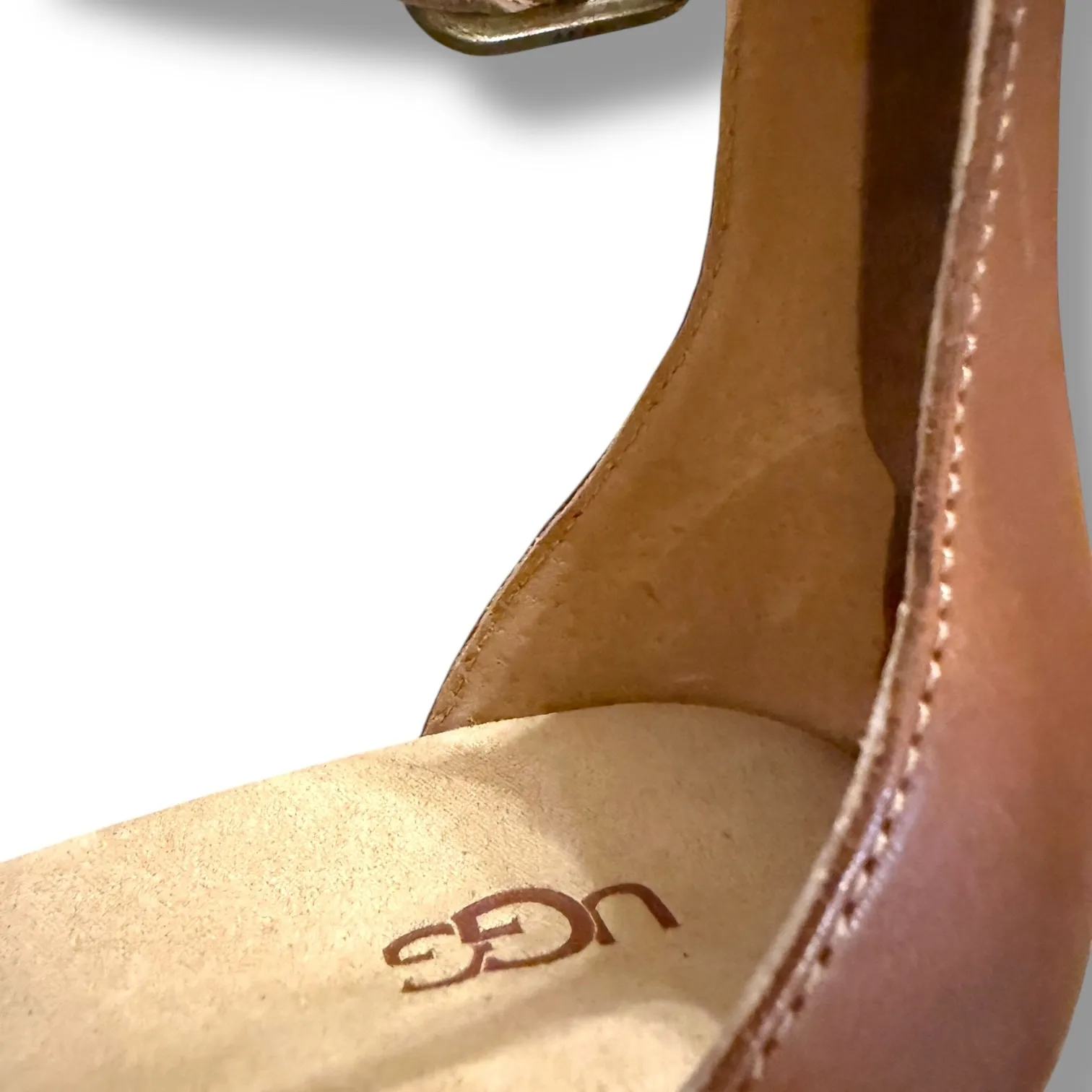 UGG Zoe II Wedge Sandals Size 7 Women's Brown Leather Cork Ankle Strap Shoes - Image 6