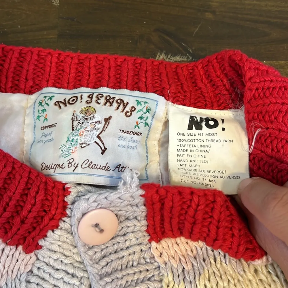 Absolutely No! Vintage Varsity Letterman Sweater Cardigan Knit Patches Pastel Red Size L - Image 6