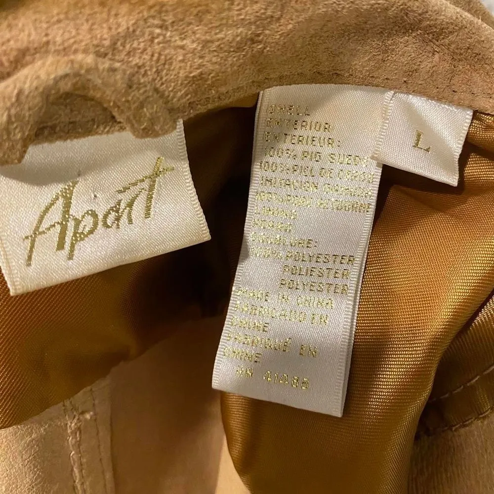 Vintage Brown Suede Leather Button Down Jacket 100% Pig Suede Size L - Image 6