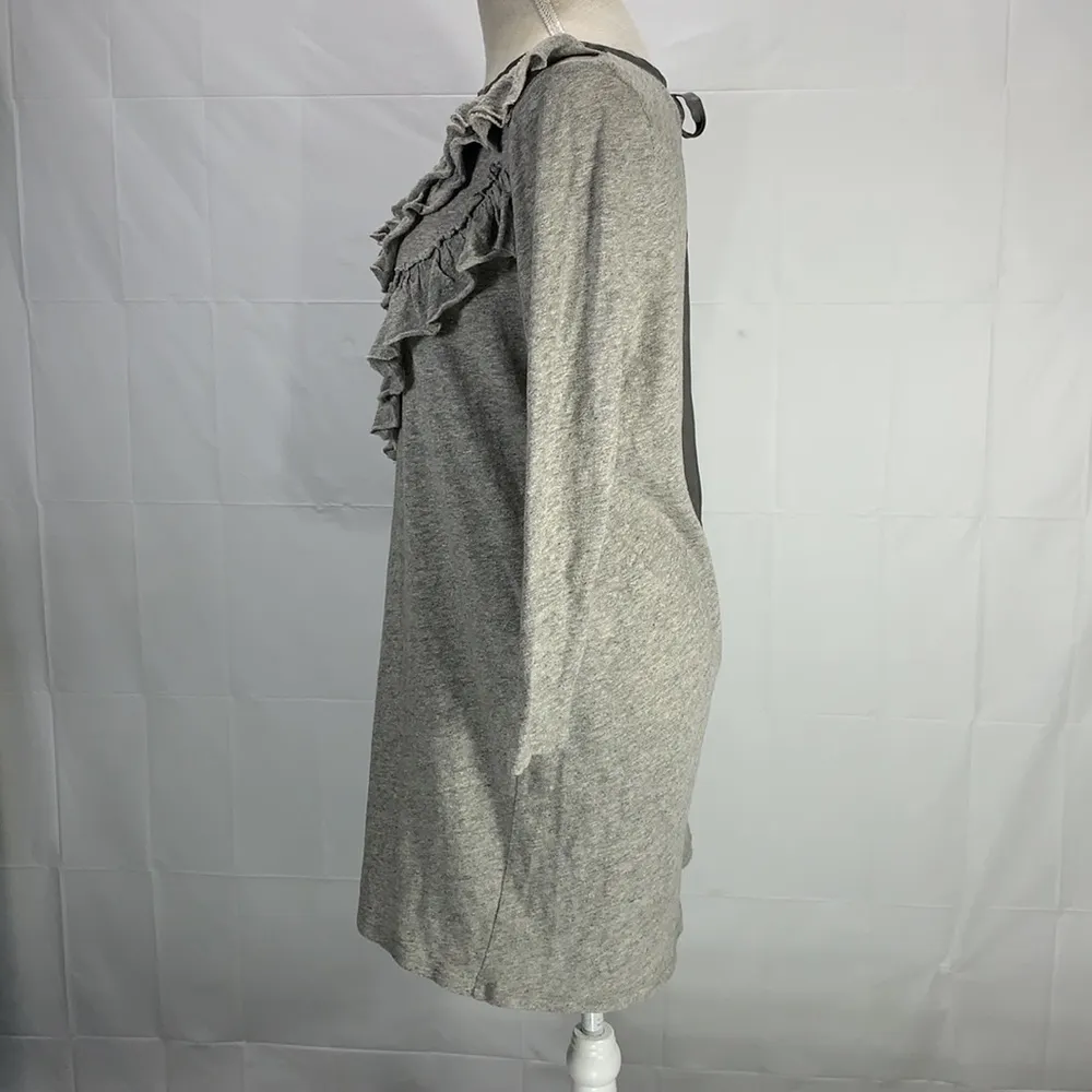 Vintage Y2K Gray Silk Trim Ruffle Mini Dress Tunic Size Large - Image 5