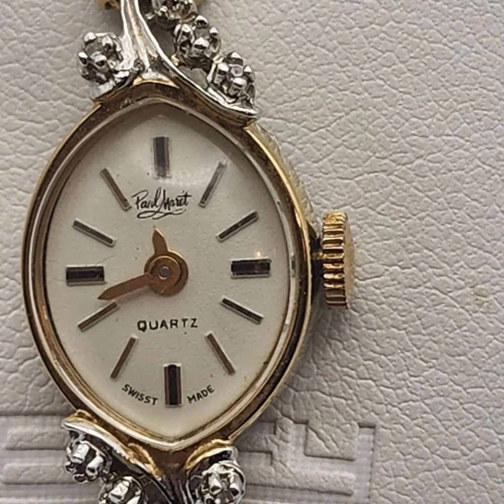 Vintage Paul Maret Gold Tone Watch with 6 Diamonds Gold - Image 4