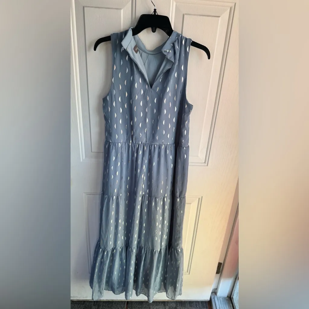 DONNA RICCO New Y Blue Metallic Moon Print Sleeveless Midi Dress Women’s Size 4 - Image 11