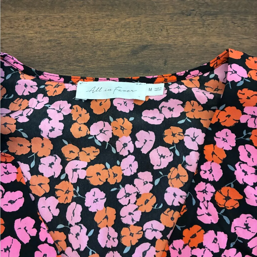 All In Favor Top Blouse Nordstrom Women’s Medium Pink Orange Floral Flowers Work - Image 2
