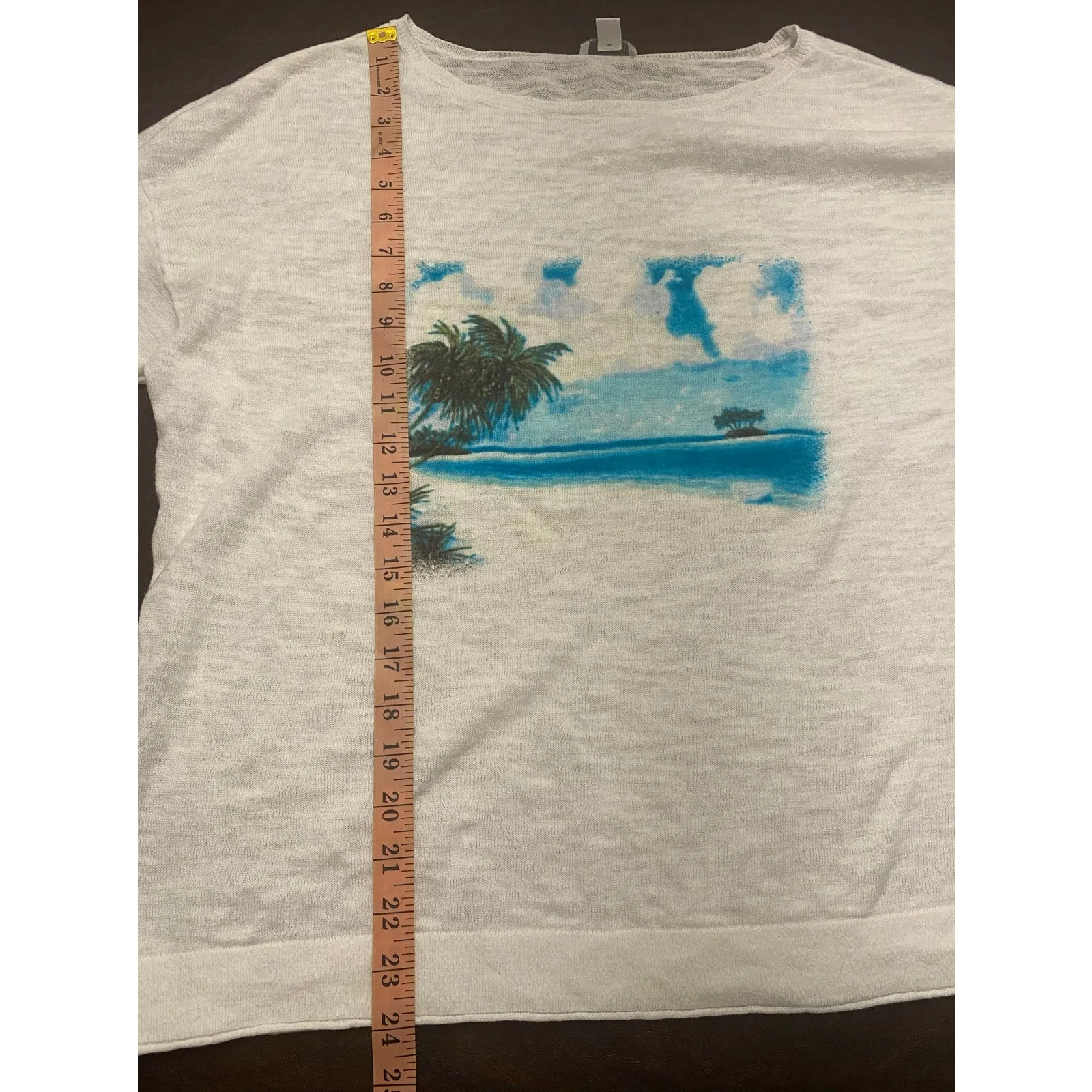 J. Jill Women’s XL Linen Cotton Lightweight Sweater Tropical Beach Scene Coastal White - Image 7