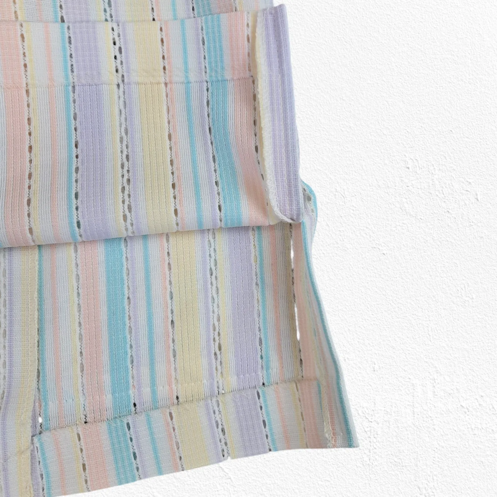 1970s Vintage Pastel Striped Blazer Jacket Polyester Openwork USA Made Size 12 White - Image 6