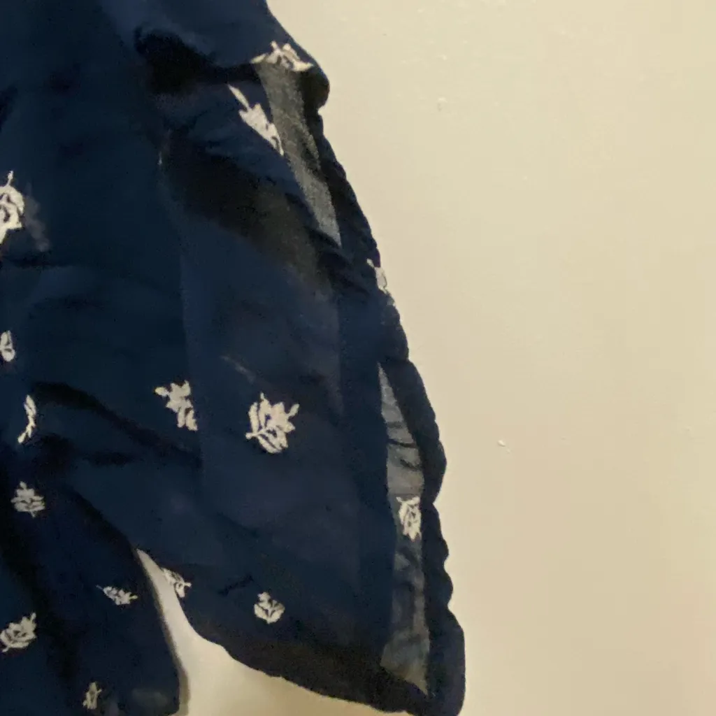 Lucky Brand Womens Peasant Top Shirt S Sheer Navy Blue Cream Leaf Leaves Print - Image 5