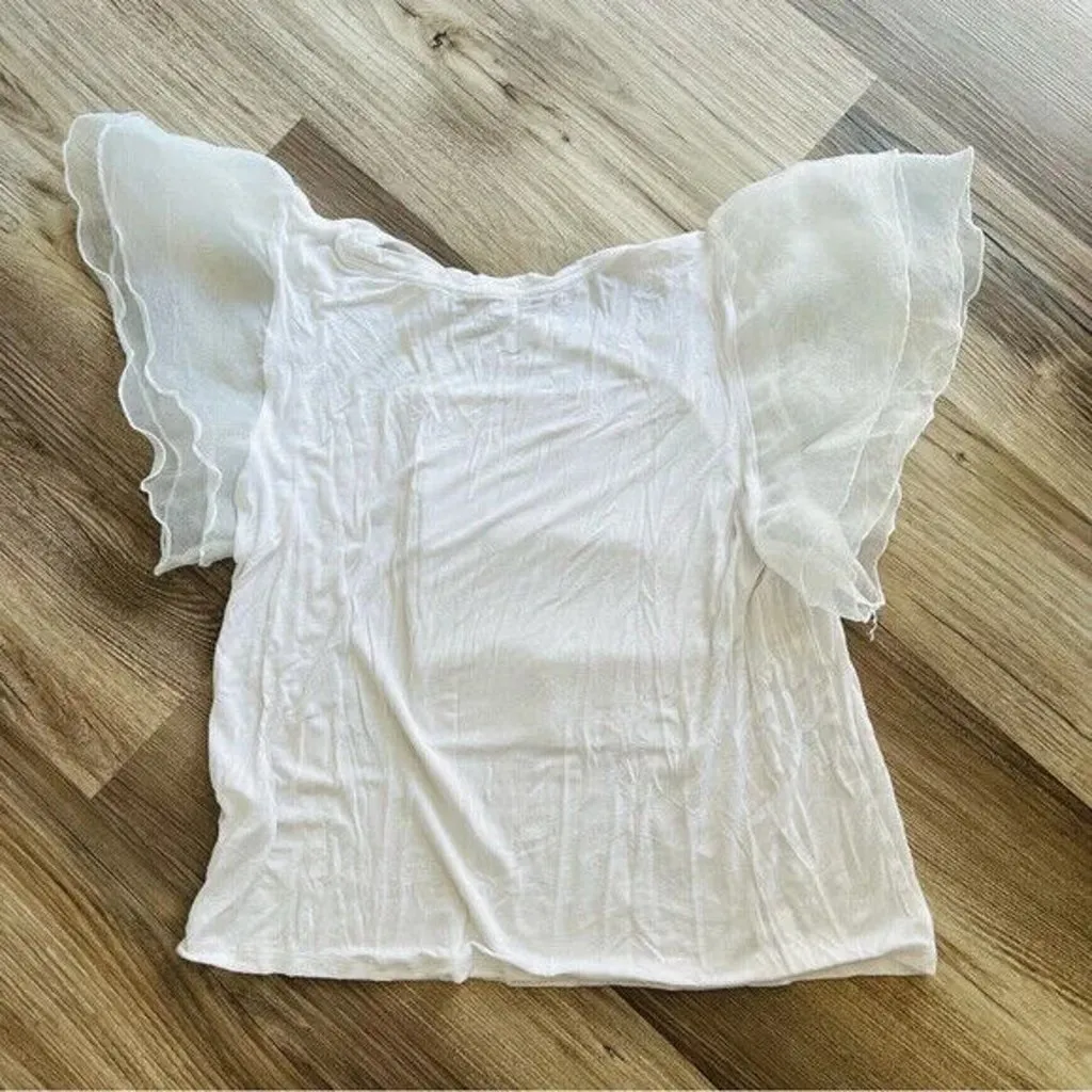 Love J. Women's White Ruffle Sleeve Graphic Blouse Size XL - Image 6