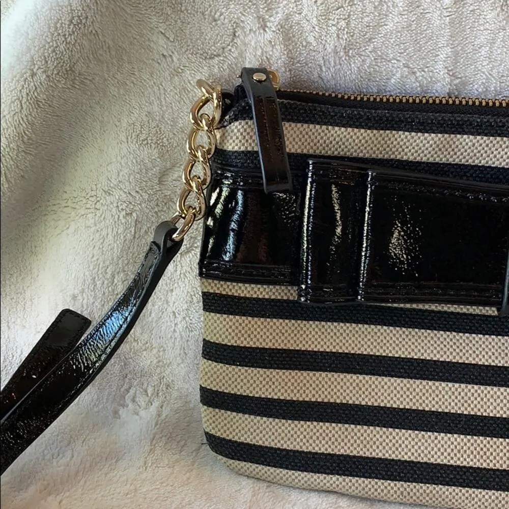 Kate Spade Alice Court Celina Black Cream Stripe Patent Leather Crossbody Bag - Image 4