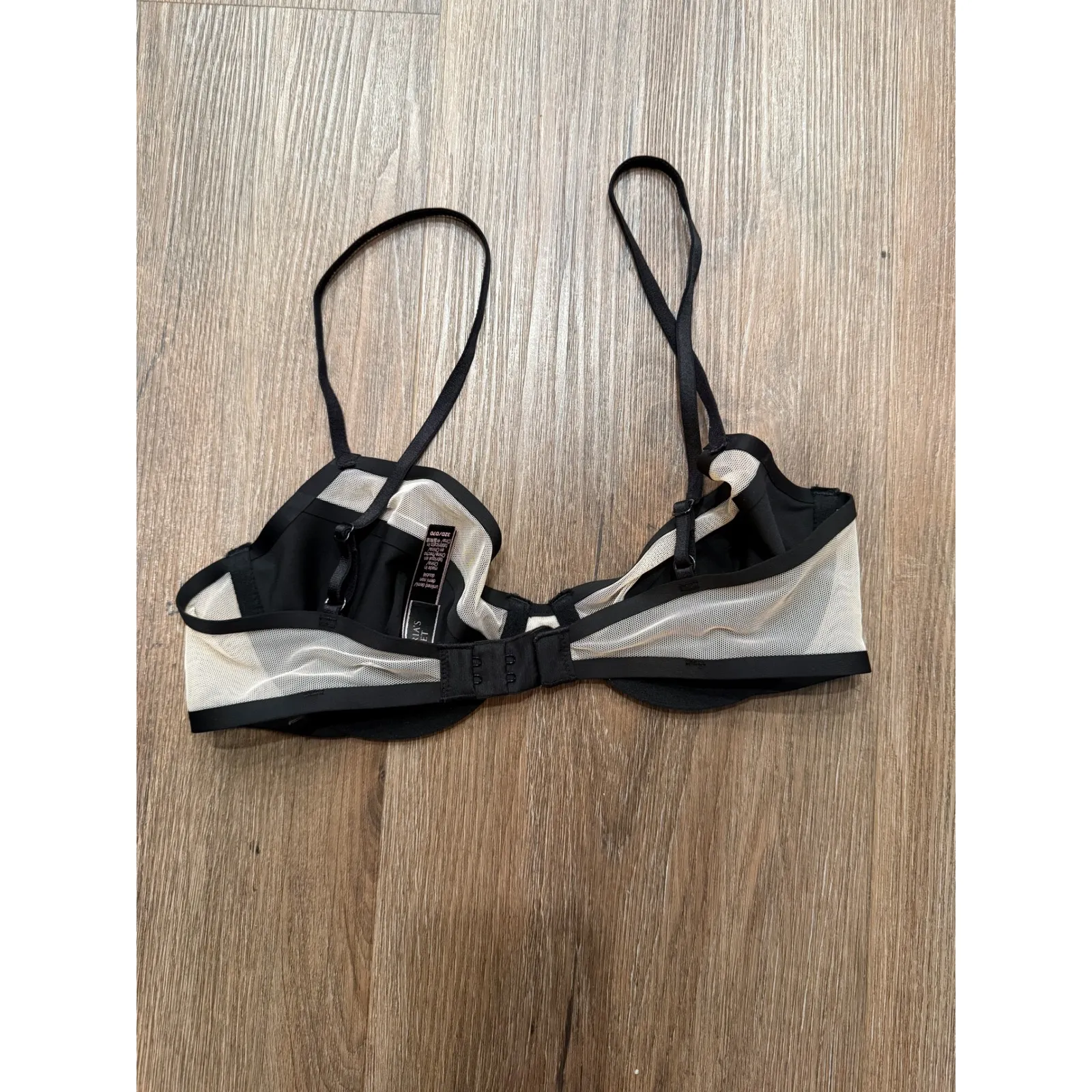 Victoria's Secret Unlined Demi Bra Black Sheer Mesh Wings Size 32D - Image 4