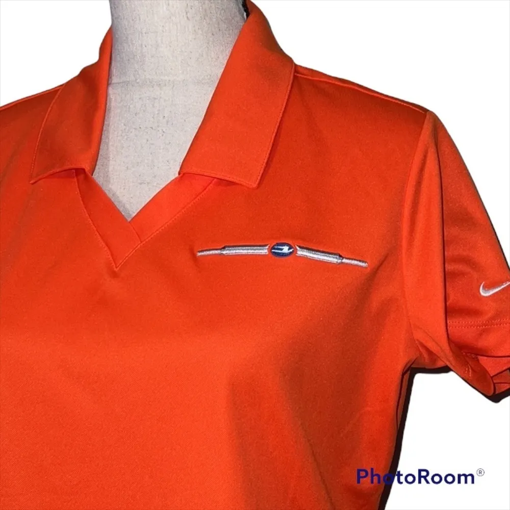 Nike Golf medium Blue Bird Company logo Dri-fit women’s orange polo v neck NWT - Image 11