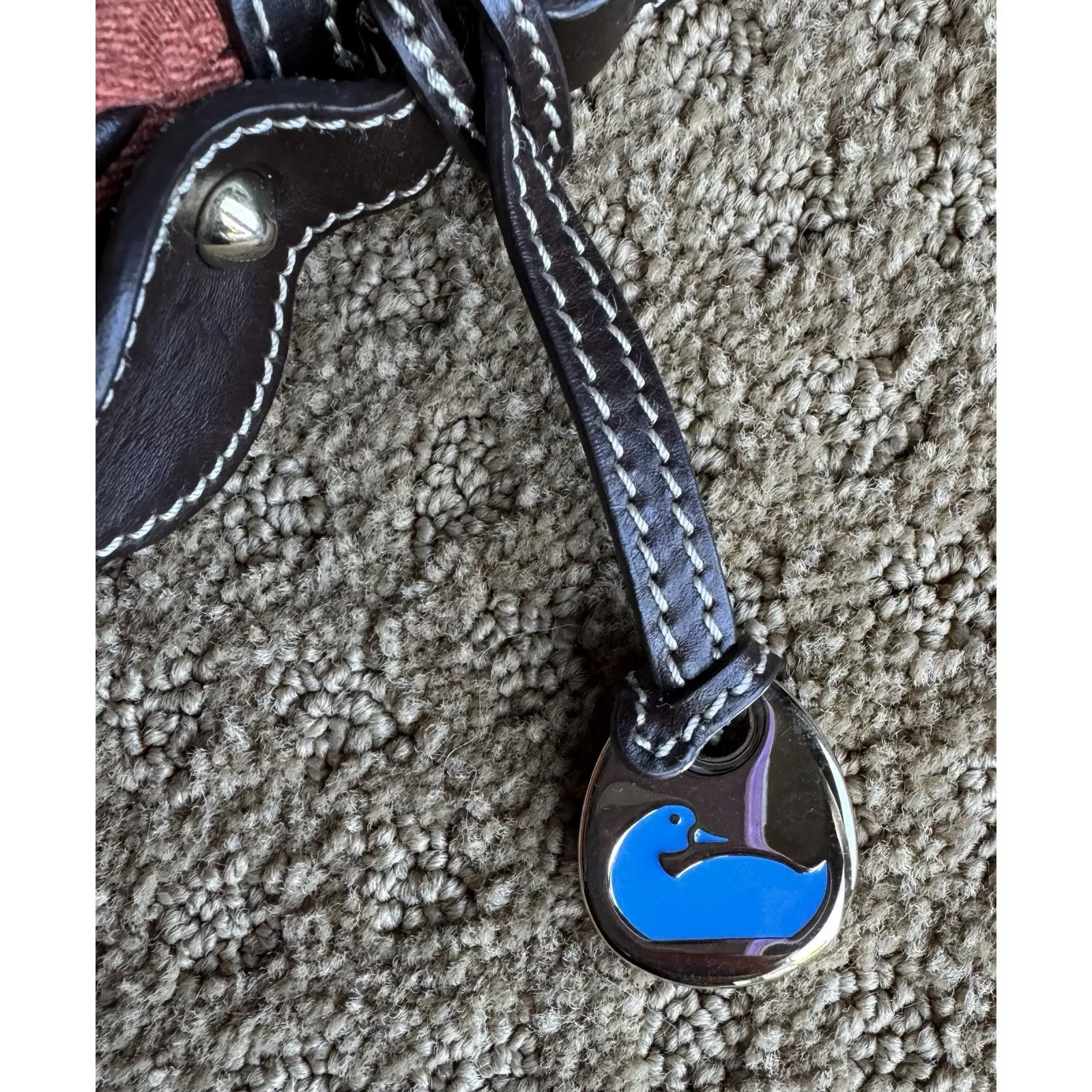 Dooney & Bourke Crossbody Handbag Logo Fabric Classic Orange Dark Brown Leather - Image 5