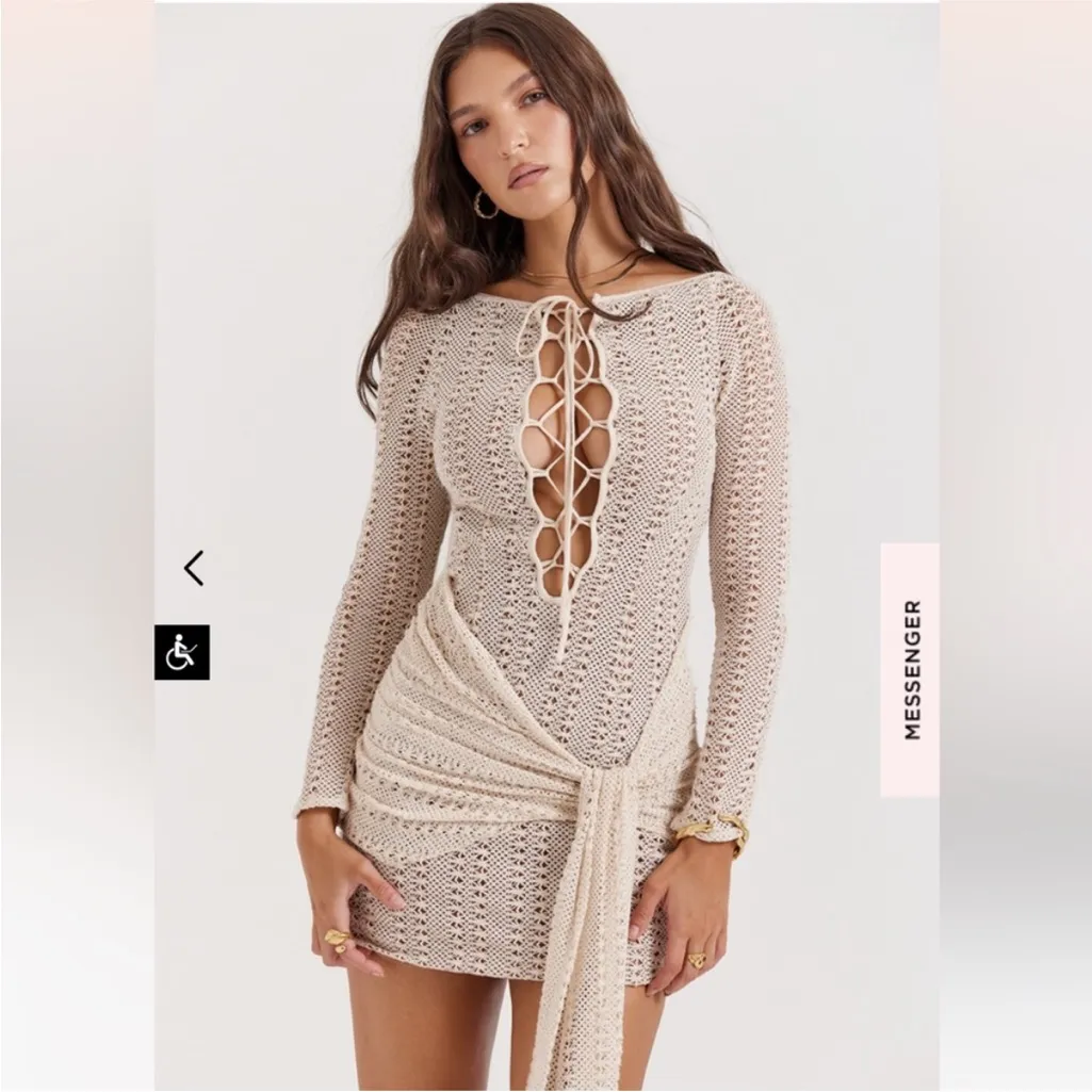 HOUSE OF CB 'Carmelita'‎ Natural Knit Lace Up Dress NWT size L - Image 12