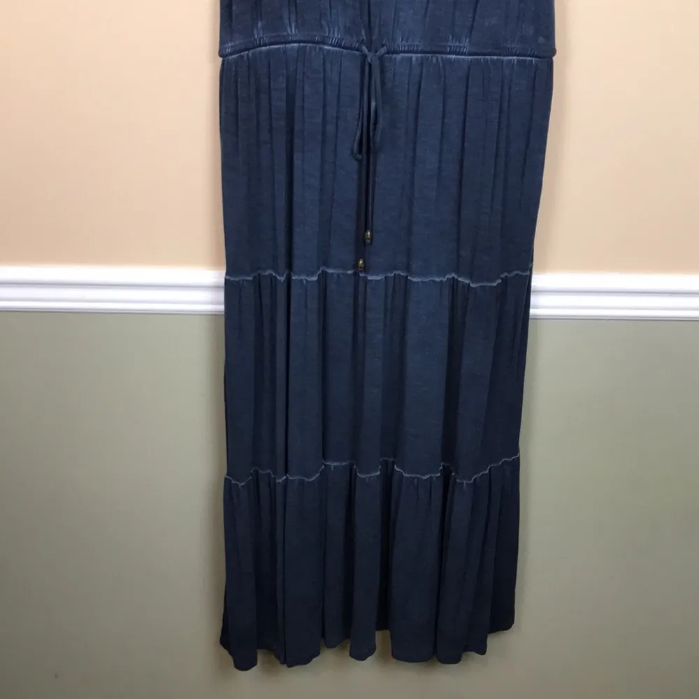 NWT Sonoma Women’s Mineral Wash Blue Tiered Tie Waist Tank Maxi Dress - Image 3