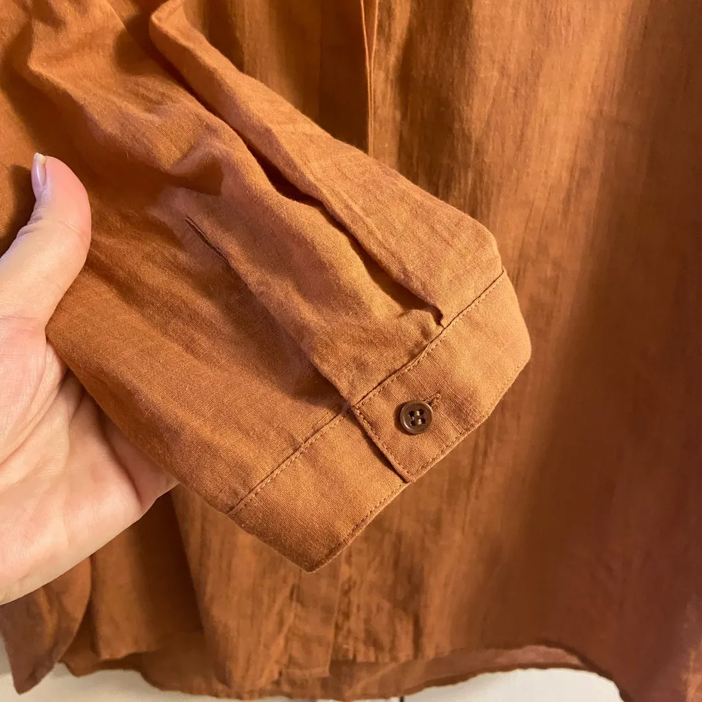 Jenni Kayne James canyon brown button up blouse linen cotton XL - Image 7