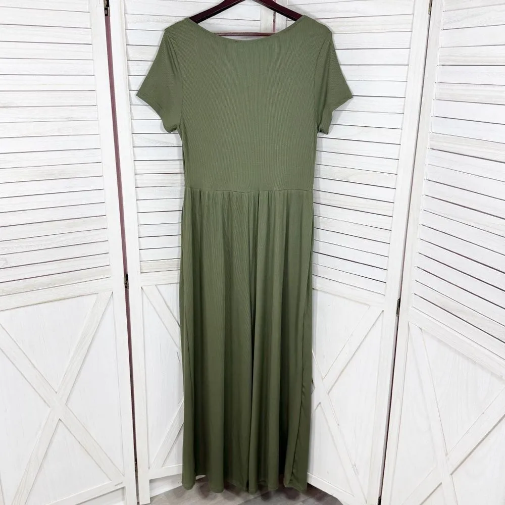 Cider Jumpsuit Square Scoop Neck Wide Leg Short Sleeve Olive Green‎ 0XL 12 14 - Image 10