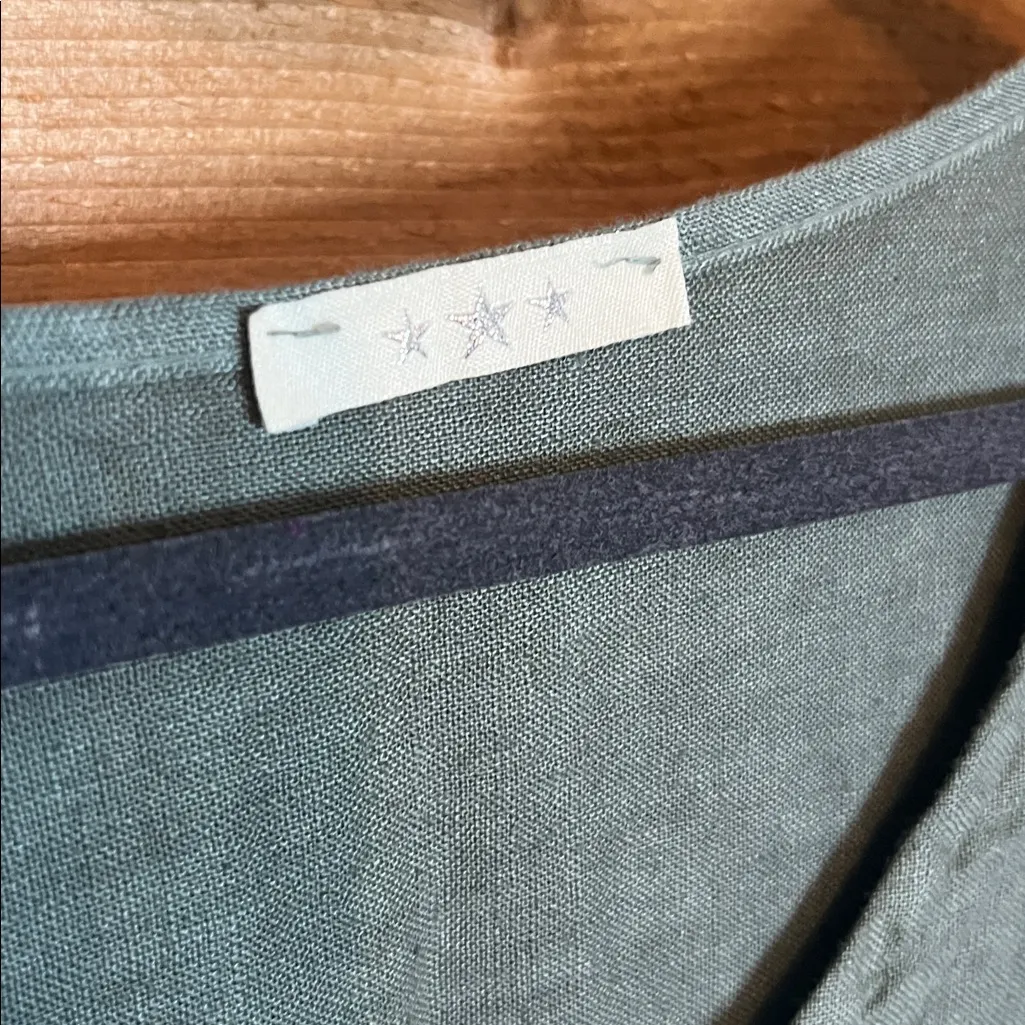 Three Stars 100% Italian Linen Sage Olive Green Maxi Ruffle Dress Size M - Image 2