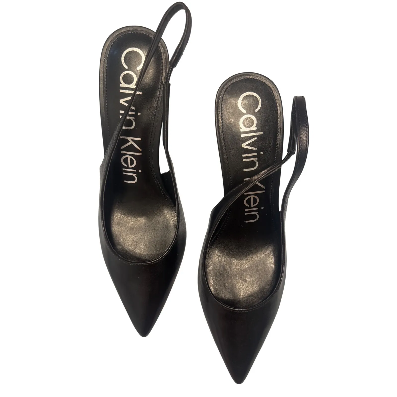 Calvin Klein Black Leather Slingback Pointed Toe Stiletto Heels Size 10M - Image 2