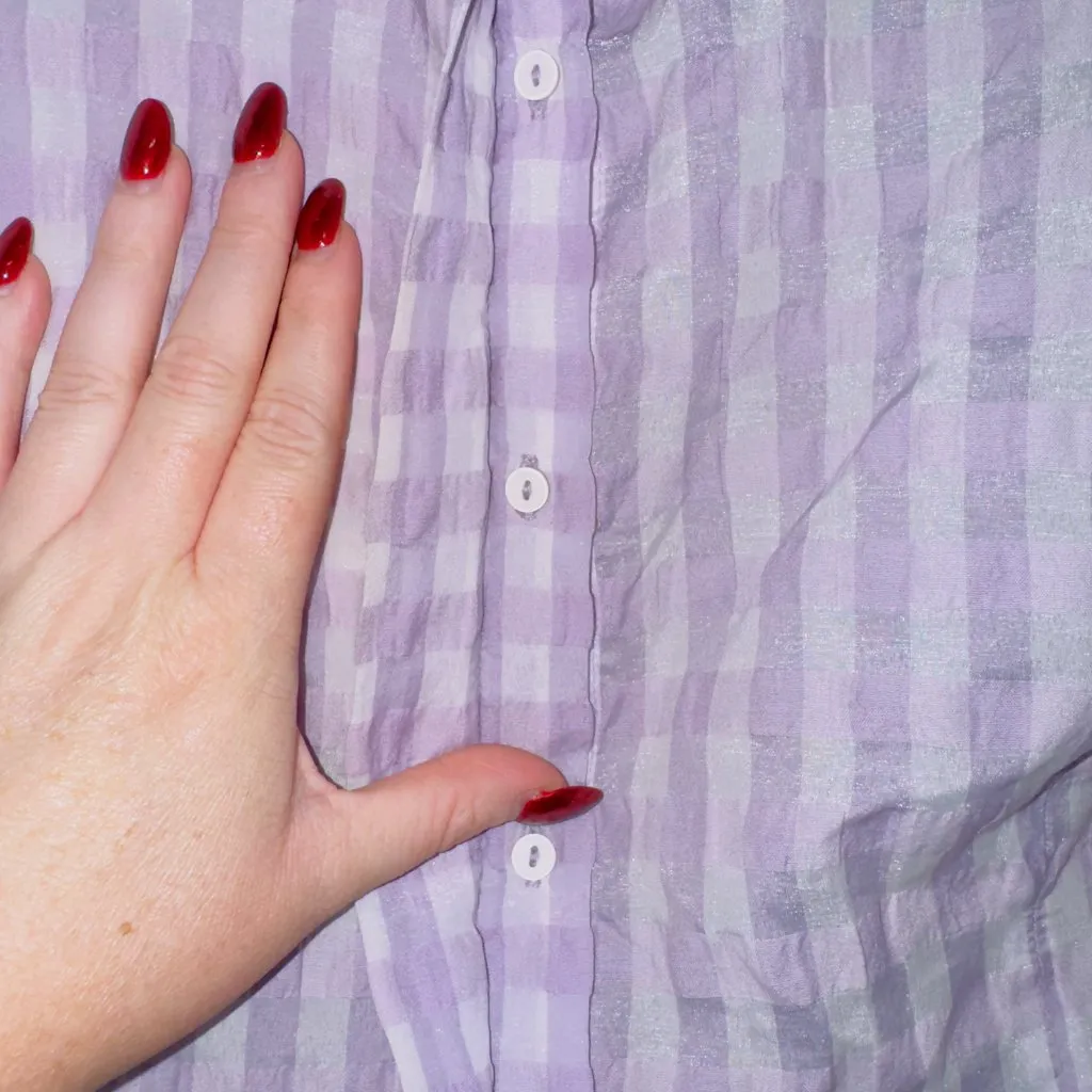 Zara Women's Size Small Purple Sleeveless Shoulder Pad Plaid Button Up Crop Top - Image 5