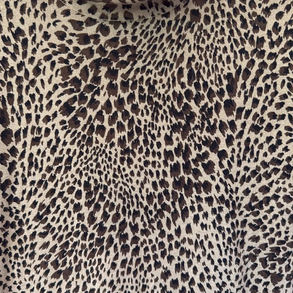 Talbots Animal Print Funnel Neck Knit Top Long Sleeve Silk Camel Hair Medium - Image 3